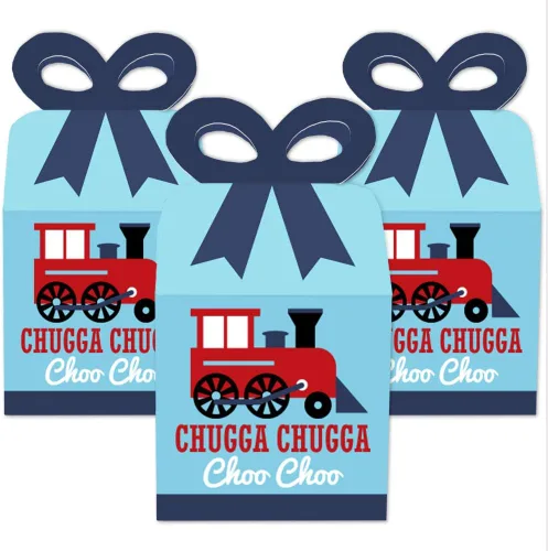 Miniatura 2 de Big Dot of Happiness Cajas de regalo cuadradas para fiestas de ferrocarril, para fiestas de cumpleaños o baby shower, juego de 12