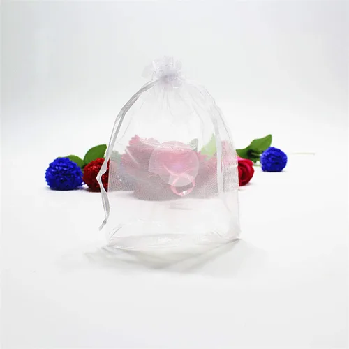 Miniatura 5 de 50 bolsas para envolver regalo de 5 x 7 pulgadas, tela de tul transparente de organza, bolsa de cordón blanco para baby shower, fiesta