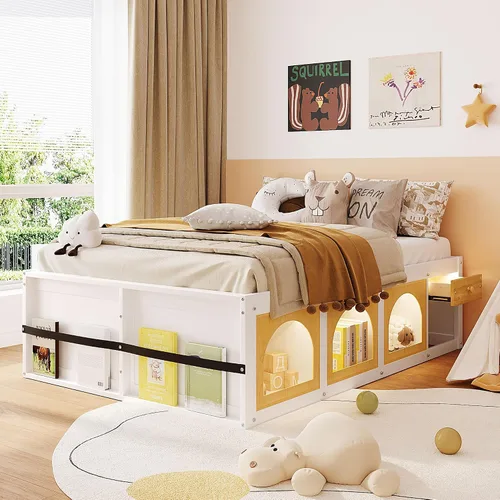 Miniatura 24 de Bellemave Cama infantil de tamaño individual con 2 cajones de almacenamiento, cama individual de madera con almacenamiento, marcos de cama