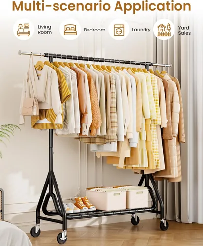 Miniatura 8 de Perchero de Ropa Resistente, Perchero de Ropa de Metal con Capacidad de 450 Libras, Percheros Rodantes para Colgar Ropa con Ruedas Bloqueables