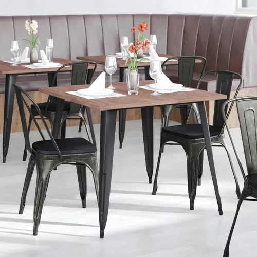 BizChair Silla apilable comercial para interiores y exteriores con asiento de poliestireno, marco de metal dorado envejecido, asiento de poliresina
