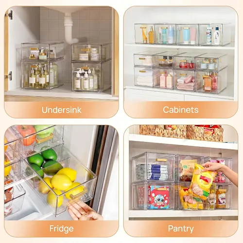 Miniatura 8 de LALOBLUE Organizador de cajones apilable transparente, paquete de 4 cajones de almacenamiento de acrílico con diseño extraíble, organizador que
