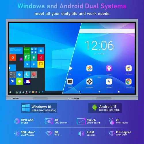 Miniatura 3 de Pizarra electrónica de 55 pulgadas con pantalla táctil HD 4K, pizarra interactiva para aula y conferencia, sistema operativo Android y Windows