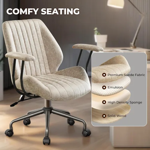 Miniatura 5 de Silla de oficina en casa, silla ergonómica para computadora con soporte lumbar, altura ajustable, silla de oficina moderna de mediados de siglo