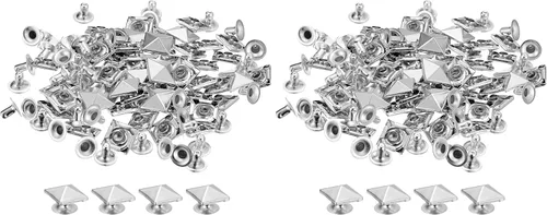 Miniatura 11 de uxcell 100 juegos de remaches de espiga, pirámide de 0.394 pulgadas (0.394 in), remaches rápidos, cuadrados, punk, decoración para ropa, cinturones