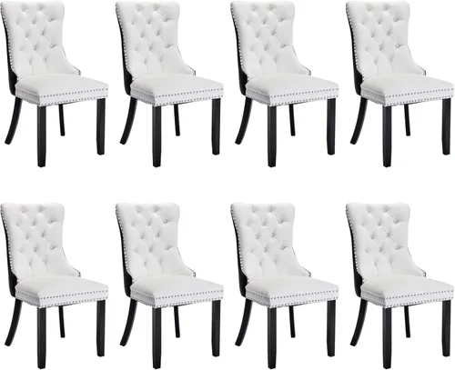 Miniatura 49 de SoarFlash Juego de 2 sillas de comedor de tela de lino, sillas de comedor tapizadas con ribete de cabeza de clavo y patas de madera de color claro