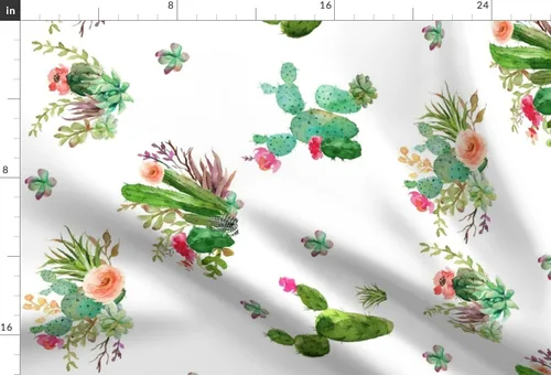 Miniatura 3 de Spoonflower Tela - Flores occidentales grandes horizontales cactus floral cactus rosa acuarela impresa en tela de gasa cuarto gordo - Costura
