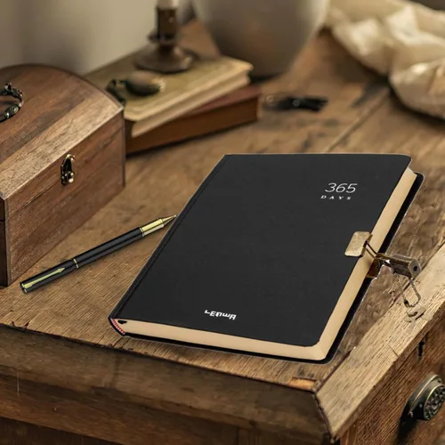 Miniatura 5 de Ibluelover Cuadernos ejecutivos de tapa dura A5 con cerradura y llave secreta, 365 días, cuaderno de bocetos, dibujo de garabatos, papel marrón