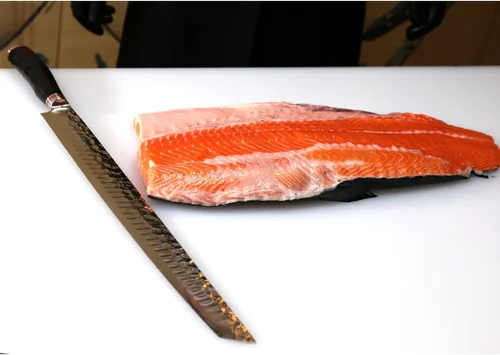 Miniatura 7 de YOUSUNLONG Sakimaru Ultimate Yanagiba Cuchillo - 17 pulgadas (16.929 in) Sujihiki, mango de ébano con funda de cuero