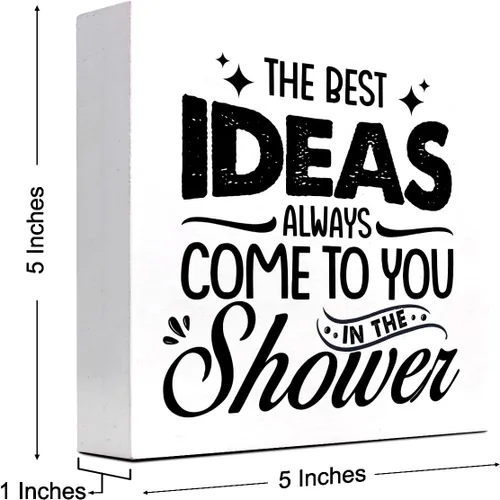 Miniatura 2 de z-crange Letrero de madera con texto en inglés «The Best Ideas Always Come to You in The Shower » para decoración de escritorio, divertido letrero