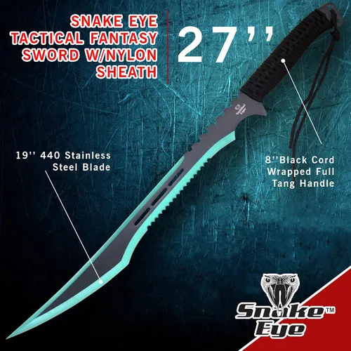 Miniatura 3 de Snake Eye Tactical - Espada de fantasía con funda de nailón, machete para exteriores y camping Verde