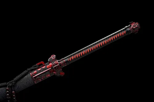 Miniatura 4 de Espada china de acero de alto carbono SJ SHI JIAN dinastía Tang Dao hoja recta con patrón de dragón funda Rojo