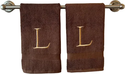 Miniatura 159 de Toalla de mano con inicial beige para baño, toalla bordada decorativa de calidad de hotel de lujo con monograma para tocador, spa, certificado