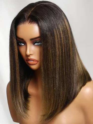 Miniatura 17 de UNICE Yaki Peluca Bob Recta de Cabello Humano con Cordón Adiós Nudos Sin Pegamento 7x5 Pelucas Frontales de Encaje de Cabello Humano Pre Desplumadas
