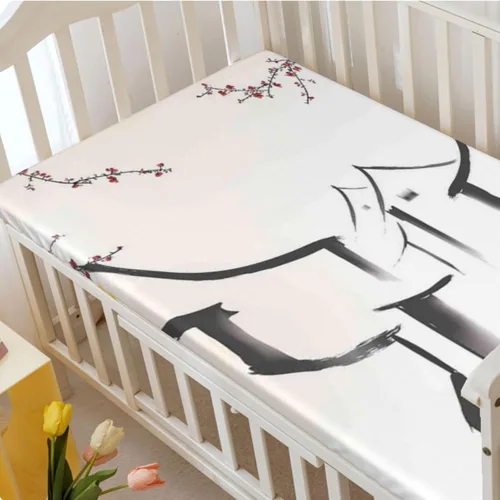 Miniatura 3 de Sábanas bajeras ajustables con temática asiática, sábanas portátiles para cuna para niños pequeños, sábana bajera para colchón de cuna o sábana