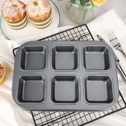 Miniatura 5 de Beasea Molde Cuadrado para Brownies, Molde Antiadherente de 6 Cavidades para Muffins, Molde para Pastel de Brownies, Juego de Gastronomía para Mini