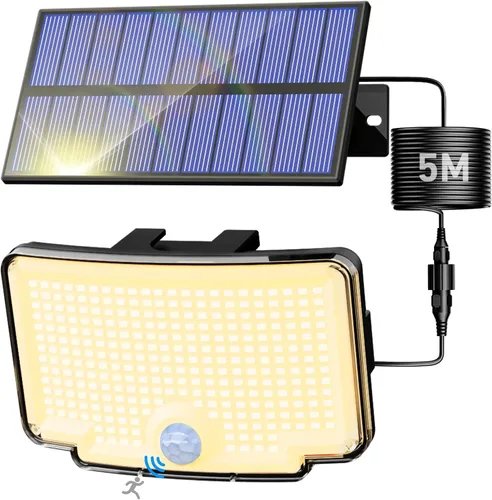 Peasur Luces solares de movimiento para exteriores, 318 luces LED de seguridad solar con 3 modos, luces de inundación impermeables IP65 para Blanco