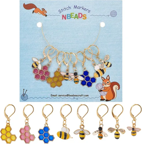 Miniatura 10 de NBEADS 2 Piezas 2 Estilos Cadenas Contador de Filas con Dijes de Abejas, Marcadores de Puntos con Números 0~9 Cuentas Acrílicas Dijes Marcadores