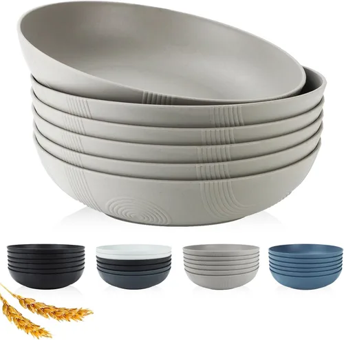 Miniatura 11 de Juego de 6 cuencos grandes para pasta de 10 pulgadas - 65 oz, cuencos de paja de trigo, platos tipo cuenco, cuencos grandes de plástico