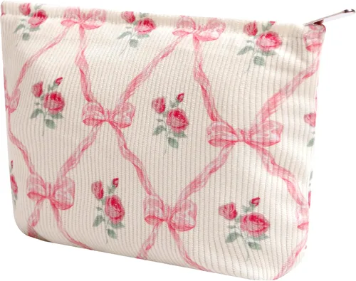 Miniatura 35 de Bolsas de cosméticos para mujer, bolsa de cosméticos de pana, bolsos estéticos para mujer, bolsos de mano con puntos sonrientes, organizador