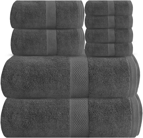 Miniatura 9 de Juego de 8 toallas de baño 100% algodón de lujo para baño, juego de 8 (2 toallas de baño y 2 toallas de mano y 4 paños de lavado), toallas suaves