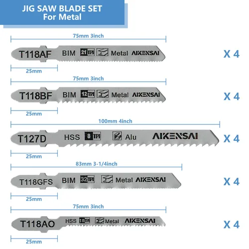 Miniatura 2 de Juego de 20 hojas de sierra de calar T118AF T118BF T127D T118GFS T118AO, vástago en T para sierra de calar de metal, compatible con sierras de calar
