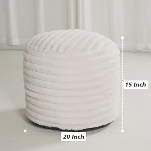 Miniatura 2 de Puf otomano de relleno redondo para reposapiés, pufs de piel sintética con relleno de trozos de espuma, cojín otomano de almacenamiento, silla