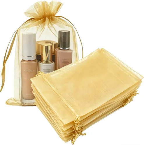 Miniatura 25 de Paquete de 50 bolsas de organza de regalo con cordón verde de 4 x 6 pulgadas para baby shower, Navidad, cumpleaños de bebé, recuerdo de fiesta