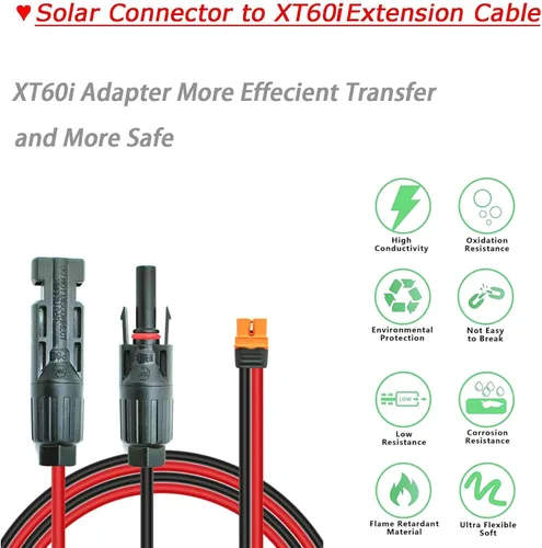 Miniatura 5 de Kit de panel solar resistente de 10 AWG de 12 pies, cable de carga a conectores XT60i, adaptador para estaciones de energía portátiles, generadores