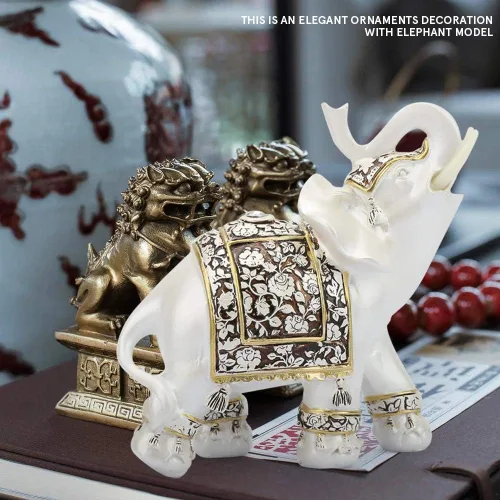 Miniatura 3 de Estatua decorativa de elefante de resina blanca, 6.7 pulgadas, adorno coleccionable de Feng Shui de buena suerte y riqueza para oficina en casa