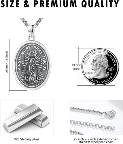 Miniatura 65 de Collar de plata de ley 925 con medalla de San Patrón, colgante de protección católica, amuleto, joyería religiosa para hombres y mujeres