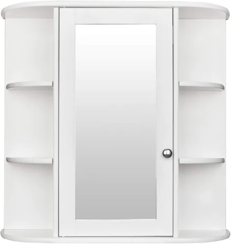 Miniatura 11 de Armario de baño con espejo, botiquín montado en la pared con puertas y estantes, gabinete de almacenamiento de baño de madera, armario sobre