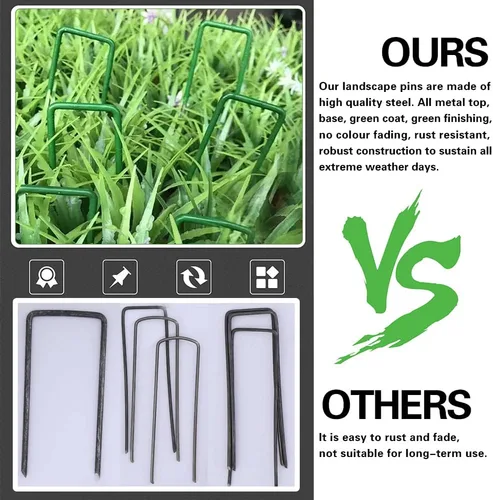 Miniatura 8 de Bakulyor 100 grapas verdes para jardines de 6 pulgadas, estacas de césped artificial, pasadores de tela galvanizada para césped de calibre 11