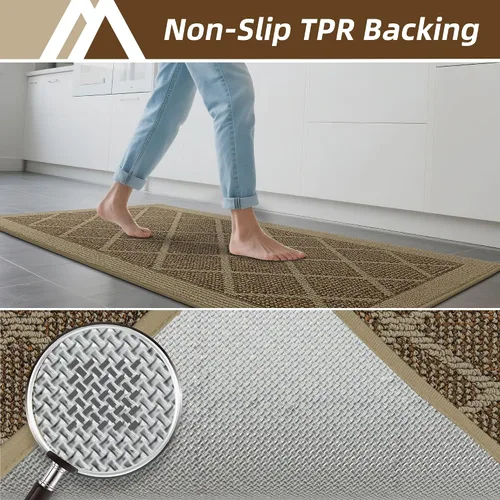 Miniatura 4 de COSY HOMEER Tapetes de cocina, 2 alfombras de cocina antideslizantes, lavables, absorbentes, para suelo de cocina, 100% polipropileno, alfombra