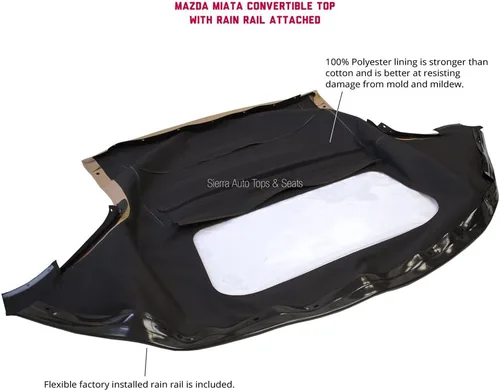 Miniatura 8 de Repuesto de techo de convertible completo de vinilo para Mazda Miata Cabriolet 1990-2005 con ventana de plástico transparente y protección contra