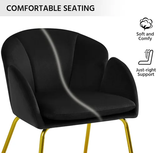 Miniatura 6 de Topeakmart Silla decorativa moderna, estilo floral, de terciopelo, con patas mentales doradas, para sala de estar, dormitorio, oficina en casa, Negro