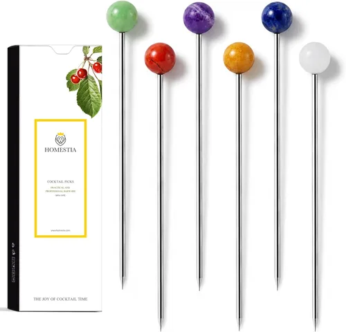 Miniatura 15 de Homestia Púas de cóctel doradas, 16 púas de Martini torcidas de acero inoxidable de 4.3 pulgadas, brochetas de metal reutilizables para cócteles
