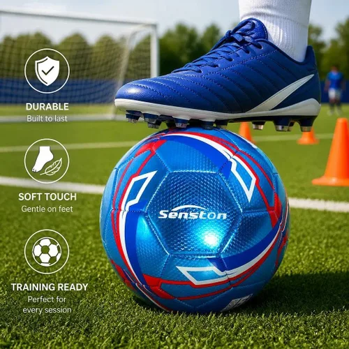 Miniatura 2 de Senston Balón de fútbol talla 3 y talla 4 y talla 5 para niños y adultos, balón de fútbol oficial para partidos y entrenamiento con bomba Azul