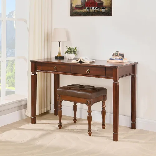 Miniatura 9 de Taburete de tocador de madera maciza con tapizado, banco de piano de mediados de siglo con patas talladas, taburetes de maquillaje con asiento