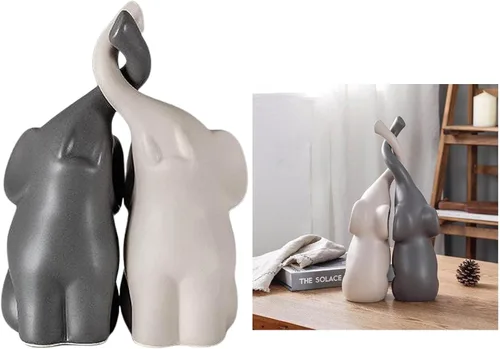 Miniatura 4 de Figuras de cerámica de elefante gris y blanco, arte de pie, artesanía para decoración del hogar, M