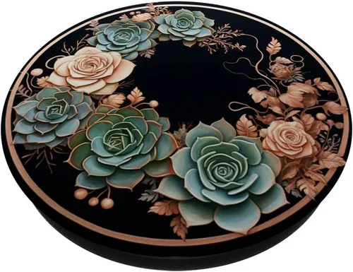 Miniatura 2 de PopSockets PopGrip estándar con diseño Glam de Echeveria Suculentas Rosa Rosa