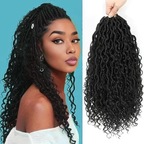 Paquete de 8 rastas de pelo sintético bohemio de ganchillo de 18 pulgadas, rastas suaves con extremos rizados, cabello de ganchillo preenrollado 1b#