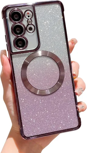 Miniatura 18 de phylla Funda magnética para teléfono Samsung Galaxy S21 con purpurina degradada compatible con Magsafe, Luruxy chapado en bonita cubierta Rosa