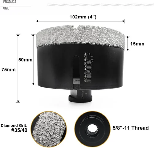 Miniatura 2 de SHDIATOOL Brocas de núcleo de diamante de 4 pulgadas para porcelana, cerámica, ladrillo, ladrillo, vacío, sierra de agujero soldada al vacío, 4.016