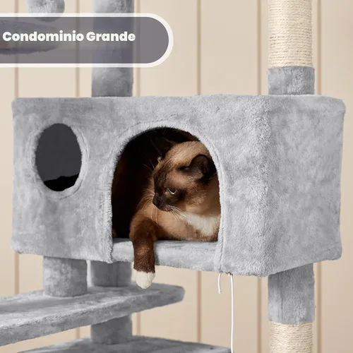 Miniatura 9 de Yaheetech - Torre de árbol para gatos de 54 pulgadas, con postes para arañar, condominios dobles y bolas colgantes, para gatitos, casa