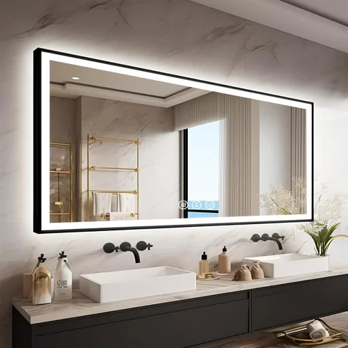 Miniatura 24 de EchosLife Espejos de baño LED de 20 x 28 pulgadas para pared, marco de aluminio negro (frontal y retroiluminado), espejo de tocador antivaho