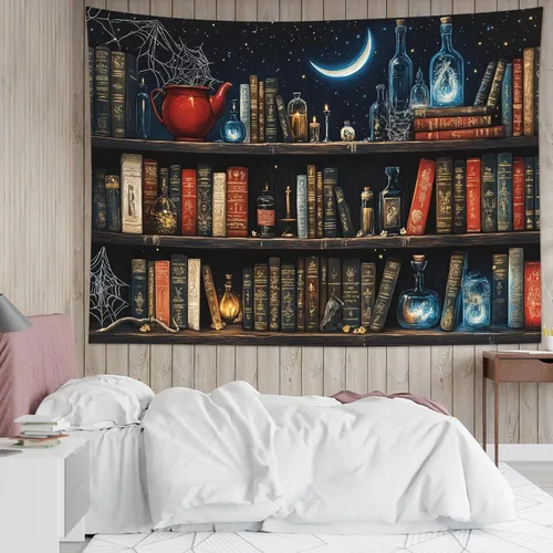 Miniatura 18 de LB Tapiz de cielo nocturno, luna llena en el mar, tapiz para colgar en la pared, tapiz de nube blanca de fantasía, tapiz de acuarela, arte de pared