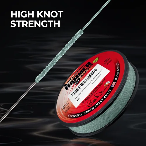 Miniatura 8 de KastKing Hammer Alpha 9 UHMWPE - Línea de pesca trenzada, fabricada en los Estados Unidos, fuerte y suave, redonda, 9 portadores, línea de pesca