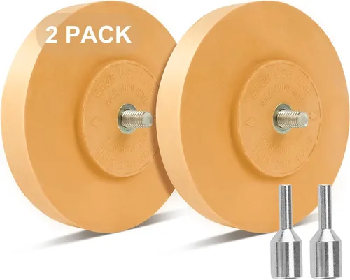 Miniatura 2 de Paquete de 2 borradores de calcomanías para rueda, removedor de adhesivo de rueda con adaptador, rueda de goma de 4 pulgadas para taladro, cinta
