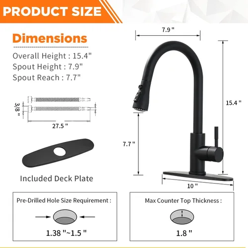 Miniatura 5 de Grifos de cocina de níquel cepillado con rociador extraíble Grifo de fregadero de cocina con rociador extraíble Montaje en cubierta de un solo